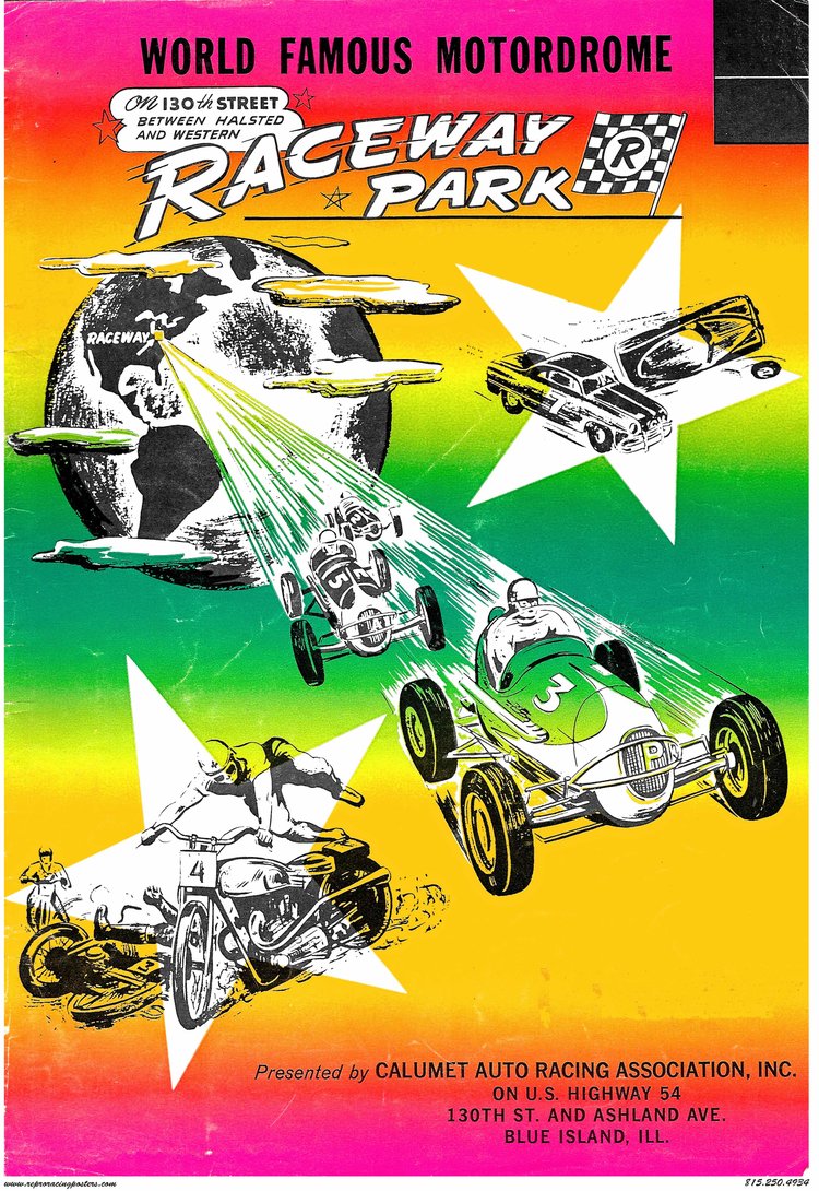 Raceway Park Multicolor Racing Poster 1960's