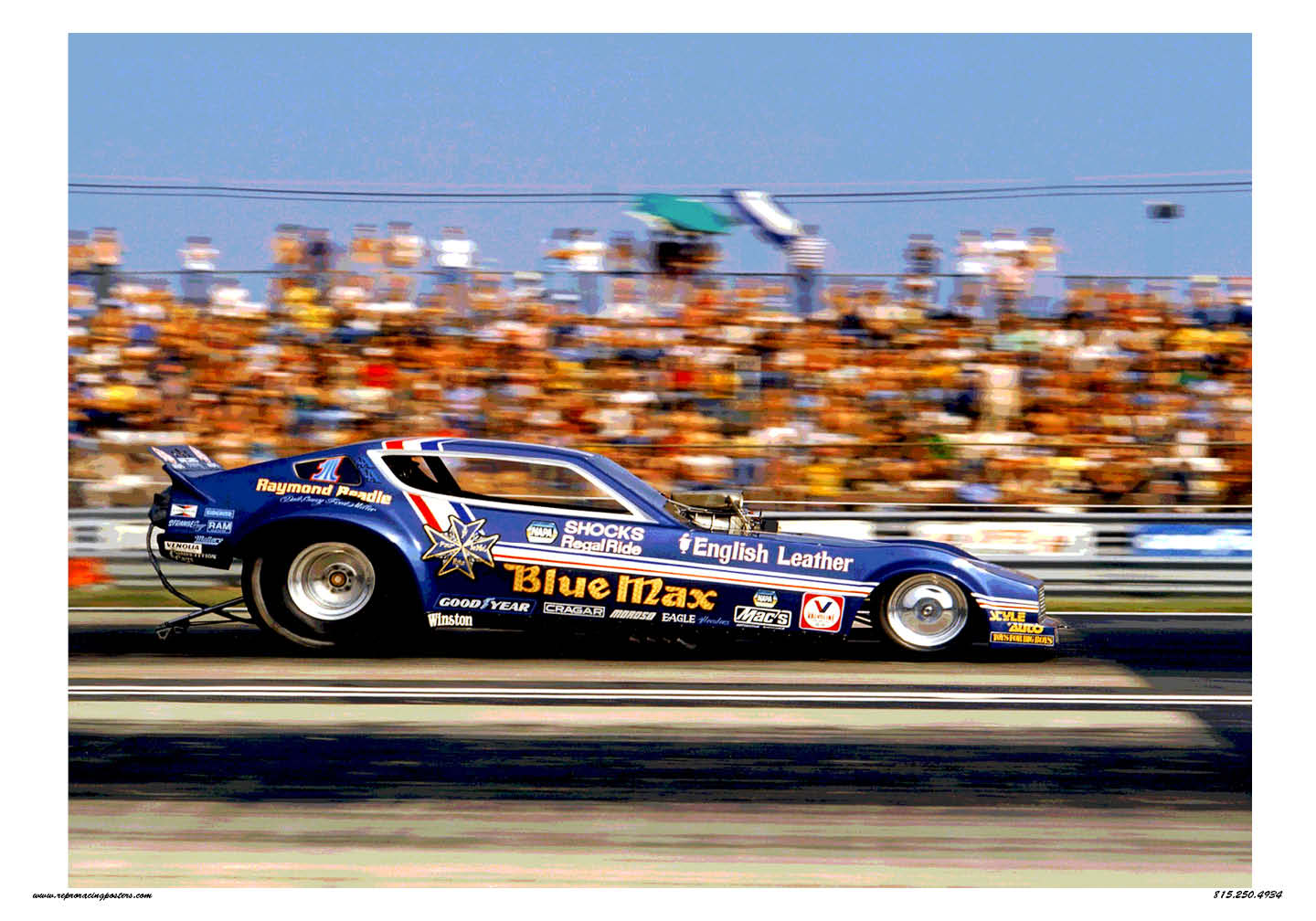 Blue Max Funny Car At Speed Drag Race Poster 70's